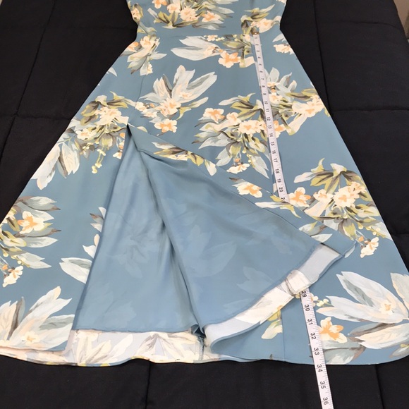 Elegant Teal Floral Maxi Dress; Front Slit; Fully Lined; Keyhole in Back; Sz 2 - Picture 15 of 15